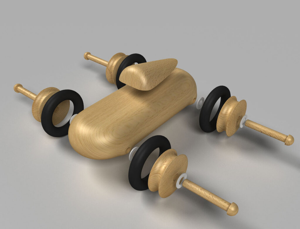 3D model rozloženého autíčka na súčiastky